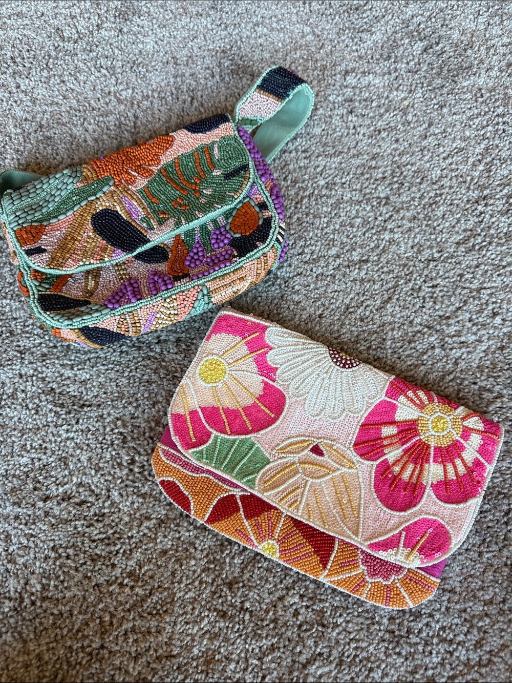Beaded Floral Wristlet Clutch - Pink Multi
